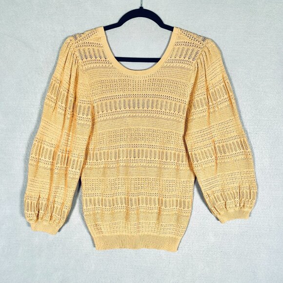 MNG Mango Crochet Top Womens S Mustard Yellow Knit Blouse Cottage - Picture 1 of 11